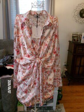 RNWY RunawaytheLabel Dress Sz AU 14 US 10 White Floral tie front pink orange NEW